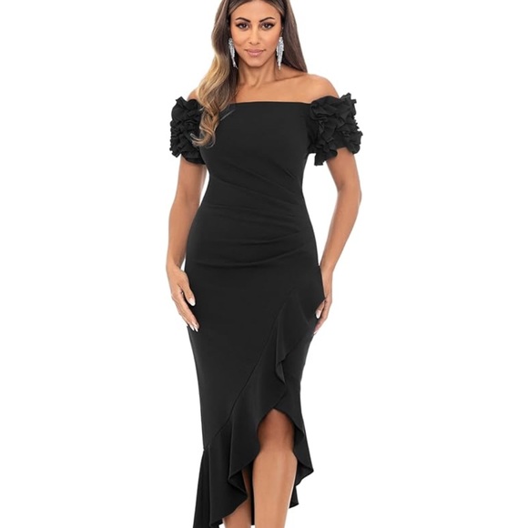 Xscape Black Off-Shoulder Wedding Dress - Picture 3 of 3